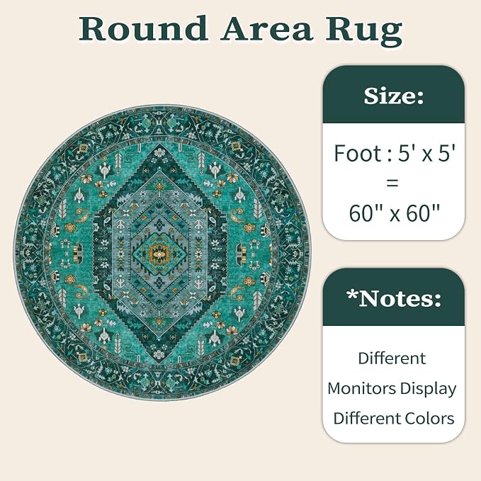 SERISSA 5ft Washable Non Slip Round Boho Area Rug - Image 6