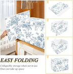 susiyo Blue Flowers Floral Storage Bin Large Collapsible Storage Box Stackable design Fabric Storage Bins with Lids Decorative Multi-Color Foldable Organizing Baskets For Closet