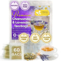 FreshDrinkUS, Premium 60 Chamomile Lavender Tea Bags, Calming Herbal Blend Strong Support for Relaxation & Better Sleep | Naturally Caffeine-Free Bedtime Tea with Soothing Floral Aroma, 100% Natural, Hand-made No Sugar/ Caffeine/ Gluten, Vegan