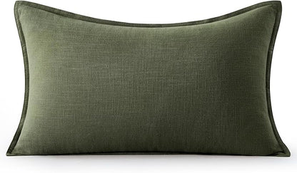 MIULEE Decorative Linen Lumbar Pillow Cover 12x20 Inch Dark Olive Green | Boho - Image 7