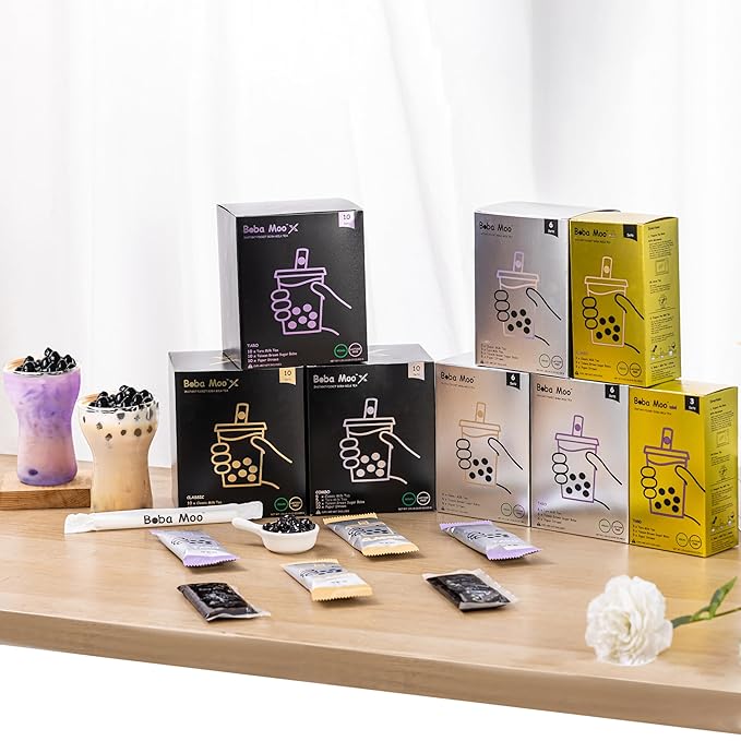 Boba Moo X Premium Boba Tea Kit Combo (Classic & Taro) - Only 5,000 Kits Yearly, Small Batch Bubble Tea Kit With Boba Tapioca Pearls, Exceptional Taste & Chewiness, Vegan, Lactose-Free, 10 Servings