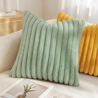 decorUhome Fall Faux Fur Throw Pillow Covers 22x22 Set of 2 Sage Green | - Image 4