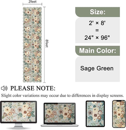 DUKINO 2x8 Washable Runner Rug, Floral Non Slip Kitchen Rugs, Sage Green | Low - Image 2
