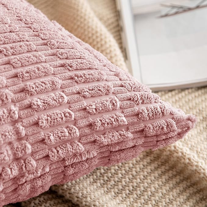 MIULEE Corduroy Decorative Throw Pillow Covers 18x18 Blush Pink Pack of 2 | - Image 5