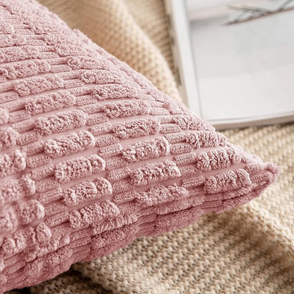 MIULEE Corduroy Decorative Throw Pillow Covers 18x18 Blush Pink Pack of 2 | - Image 5