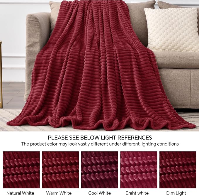 BEDELITE Ribbed Jacquard Burgundy Fleece Twin Blanket - Image 5