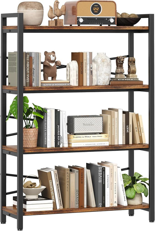 4 Tier Bookshelf 31.49" Width, Tall Book Shelf Storage and Organization by Homeiju