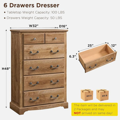 T4TREAM 48" Tall 6 Drawers Dresser Chests - Image 2