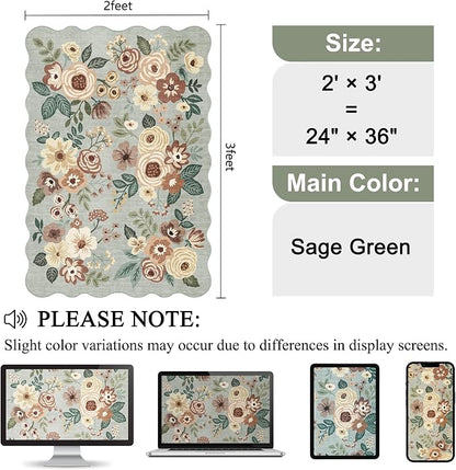 DUKINO 2x3 Rug for Entryway, Floral Door Mat Washable Rug, Sage Green | Non Slip - Image 2