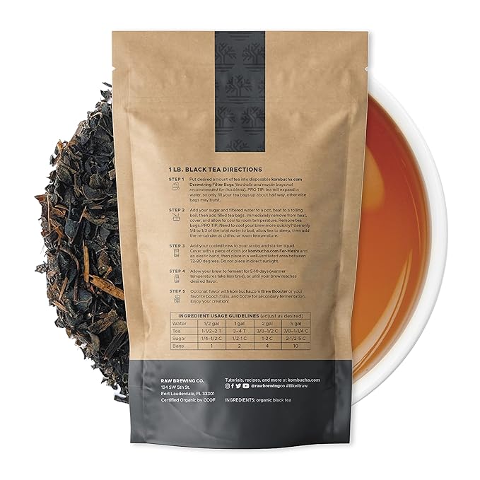 Kombucha.com Certified Organic Loose Leaf Tea - Kombucha Brewing Blends (Black Tea Blend, 1 Pound + 100 XL FILTER BAGS)