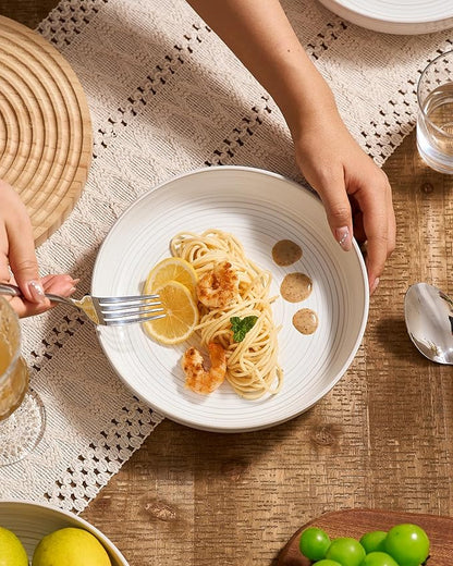 famiware Milkyway 33 oz Bowl Set, Pasta Bowls Set of 4, Salad Bowls, Double Reactive Glaze, Sturdy & Stackable, Ideal for Housewarming, Festivals, White Thread