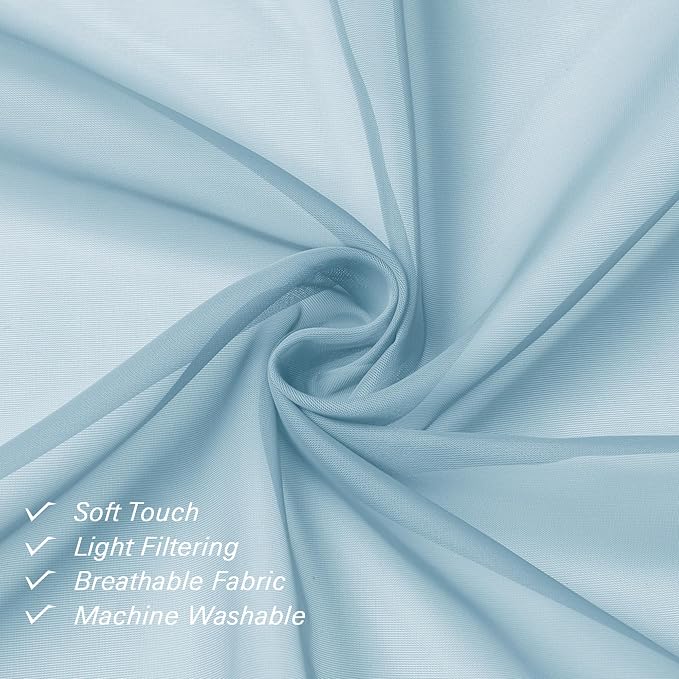 Sky Blue Sheer Curtains 72 Inches Length 2 Panels, Lightweight Dual Rod Pockets - Image 6
