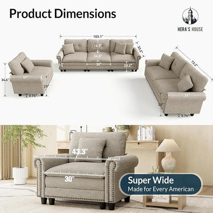 HERA'S HOUSE 3 Pieces Modular Sectional Sofa Sets, Oversized Couch Set - Image 9