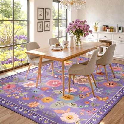 RELEANY Floral Washable 9x12 Area Rugs Purple/Pink | Flower Carpet Print Boho - Image 8