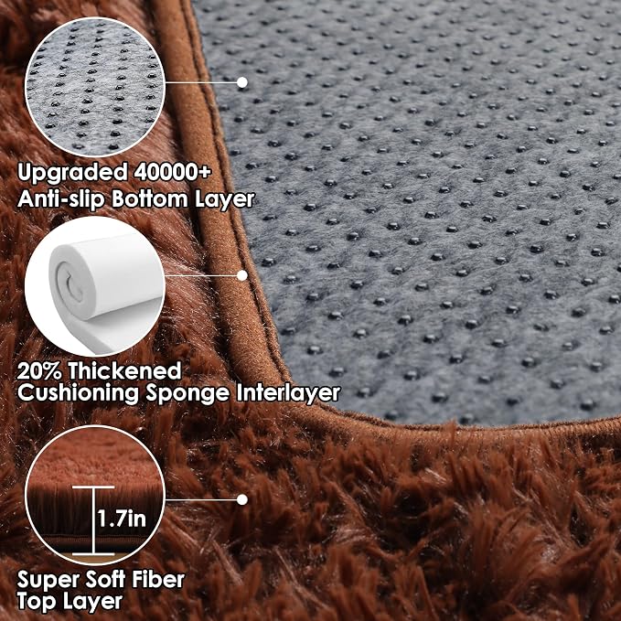 Brown 8x10 Area Rugs for Living Room, Large Fluffy Shag Bedroom Rug, Soft Plush - Image 3