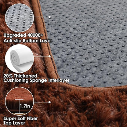 Brown 6x9 Area Rugs for Living Room Bedroom, Large Fluffy Bedside Throw Rug - Image 3