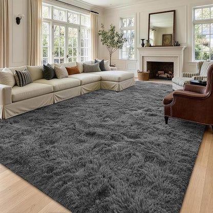 8x10 Extra Large Dark Grey Fluffy Area Rug Non-Slip - Image 2