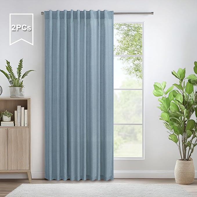 Pitalk Living Room Extra Wide 60 Inch Curtains 2 Panels Back Tab Pocket Light - Image 2