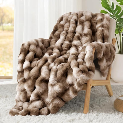 Luxury 1000GSM Rabbit Faux Fur Blanket, Super Heavy Warm Cozy Brown Blankets - Image 7