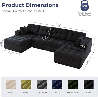 MAXYOYO 132" U Shaped Modular Sectional Sofa - Image 3