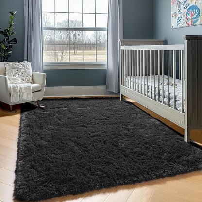 Black 8x10 Area Rugs for Living Room, Large Fluffy Shag Bedroom Rug, Ultra Soft - Image 6
