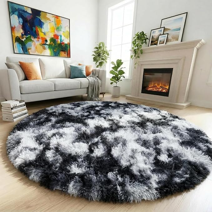 Amdrebio Black White Grey Circle Area Rug 5Ft by Amdrebio