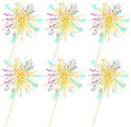 30 PCS Foil Firework Cupcake Toppers Sparkle Tinsel Cupcake Picks Happy Birthday Cake Decorations Drink Stirrers Cocktail Food Fruit Toothpicks for Baby Shower Graduation Party Supplies Yellow