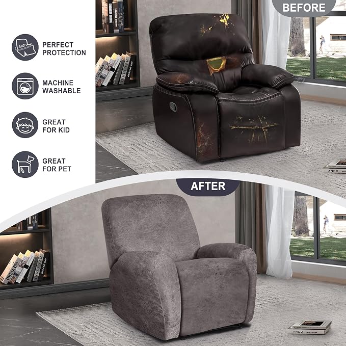 ANARACHON Leather Look Recliner Chair Covers, 4-Pieces Stretch Recliner Cover - Image 6