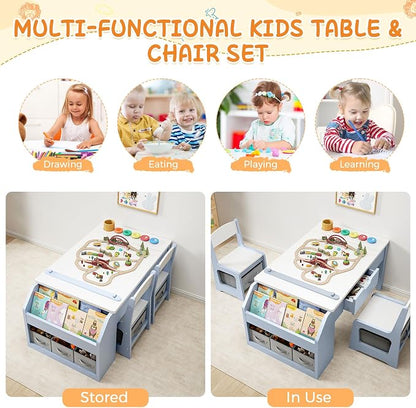 5-in-1 Kids Art Table and Chairs, Wood Toddler Table and Chair Set - Image 7
