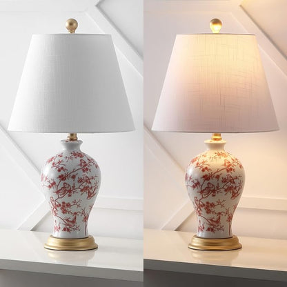 JONATHAN Y 24" White/Red French Country Ceramic Floral Urn Table Lamp, - Image 5