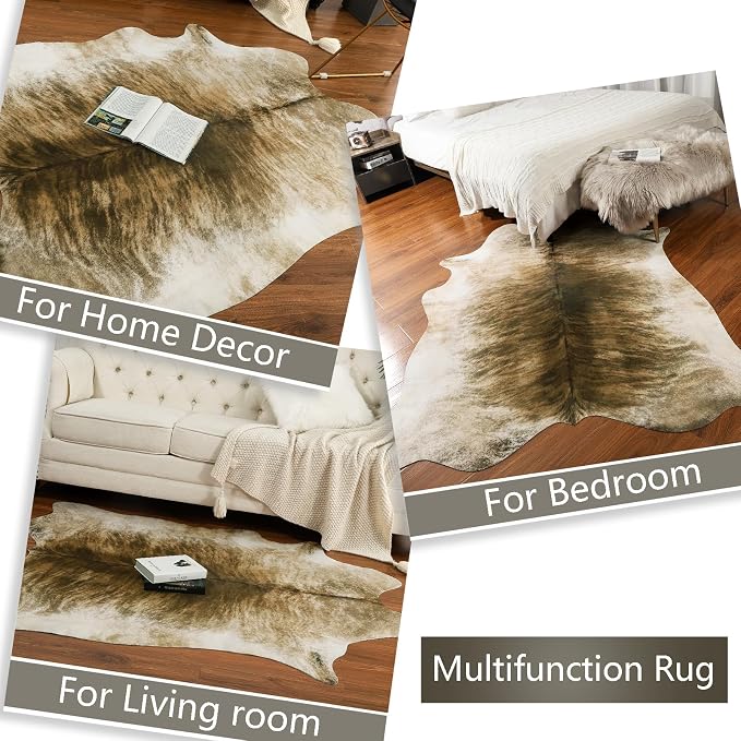 Western Faux Cowhide Rug, Animal Cow Hide Rug, 4.6 x 5.2 Ft Brownish | Premium - Image 7