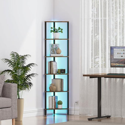 TUTOTAK Corner Shelf with LED Light, 6-Tier Corner Bookshelf - Image 8
