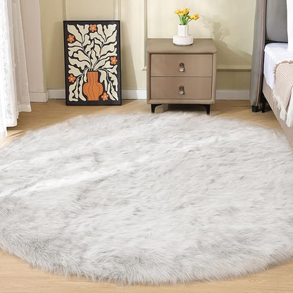 ORINOVA White Round Rugs 6.6ft Large Faux Sheepskin Washable Fur Area Rugs by ORINOVA