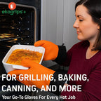 Ekogrips+ Premium Silicone Oven Mitts - Comfy, Waterproof, Heat Resistant BBQ Gloves for Grilling, Long Cuff for Added Protection, 5 Finger Dexterity, 3 Sizes, 4 Colors, L/XL, Orange