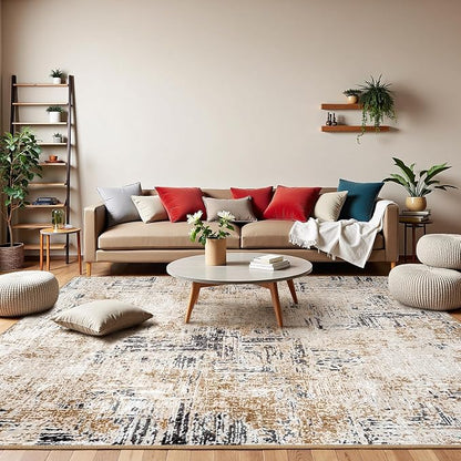 Rugflix 8x10 Area Rugs for Living Room, Washable Brown Grey Large Rug | Machine - Image 9