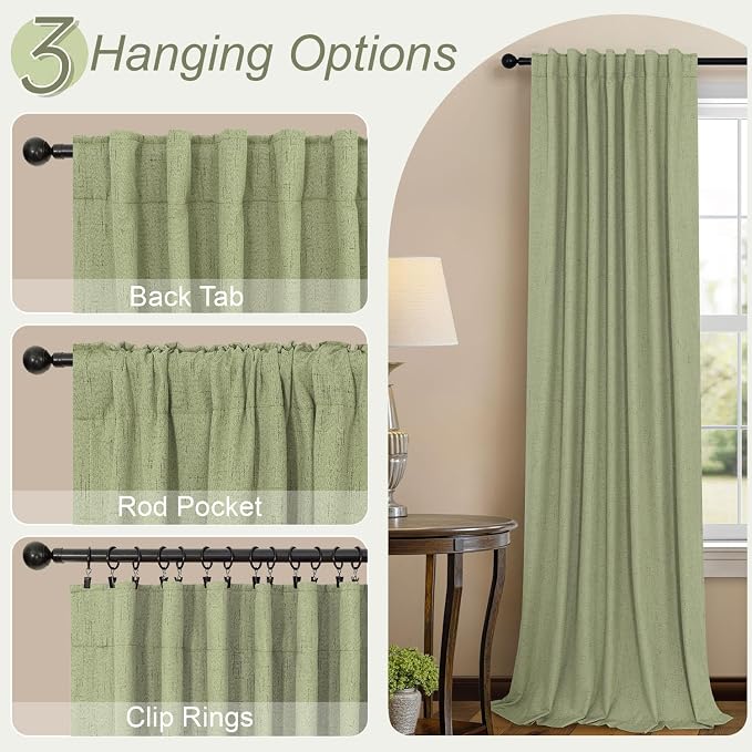 Light Sage Blackout Curtains for Bedroom Aesthetic 54 Inch Long 2 Panel Thermal - Image 6