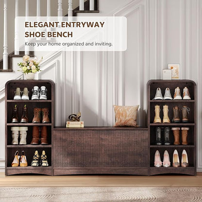 Shoe Cabinet with Bench, U-Shaped Shoe Storage Bench, Tall Shoes Cabinet with - Image 8