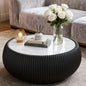 27.55" Round Marble Coffee Table, Modern Fluted Coffee Table by Henf