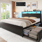 Rolanstar Queen Bed Frame with 4 Storage Drawers, Charging Station and LED by Rolanstar