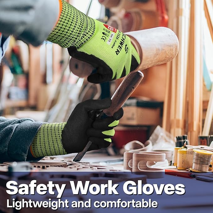 Schwer ProGuard Highest Level Cut Resistant Work Gloves PR3326 for Extreme Protection, ANSI A9 Working Gloves with Sandy Nitrile Coated, Touch-screen, Durable, Washable, Non PFAS, Yellow 1 Pair L