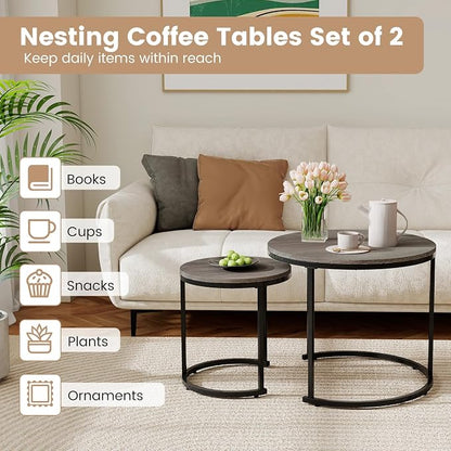 Giantex Nesting Coffee Table Set of 2, Round Stacking Side Tables - Image 4