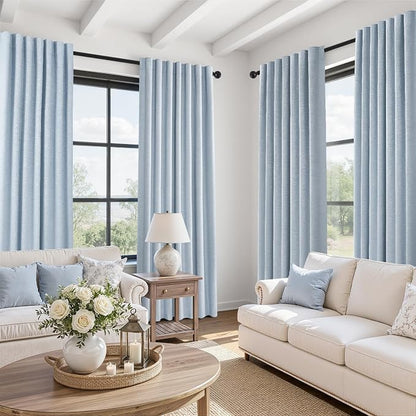 Topfinel Baby Blue 96 Inch Blackout Linen Curtains 2 Panel Set - Image 3