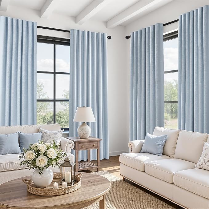 Topfinel Light Blue 120 Inch Blackout Linen Curtains 2 Panel Set - Image 6