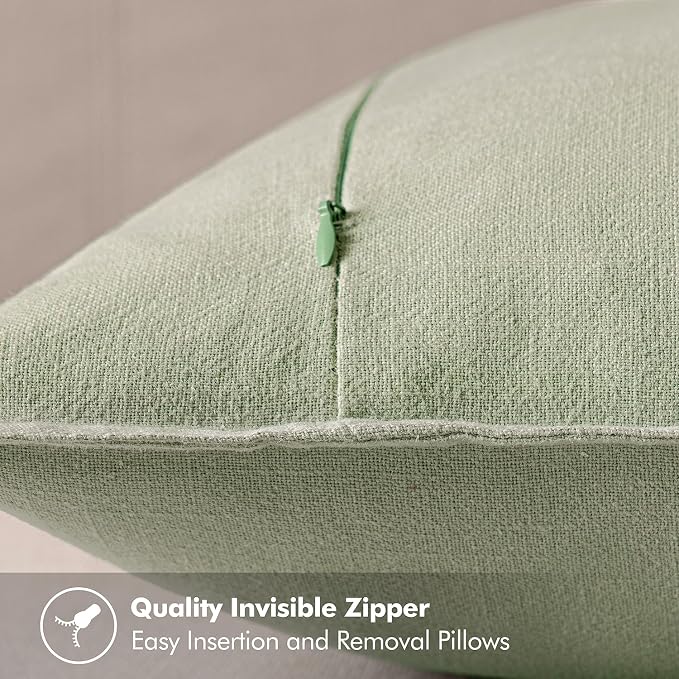 MIULEE Decorative Linen Euro Sham Pillow Covers 24x24 Light Green | Boho - Image 3