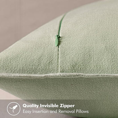 MIULEE Decorative Linen Euro Sham Pillow Covers 24x24 Light Green | Boho - Image 3