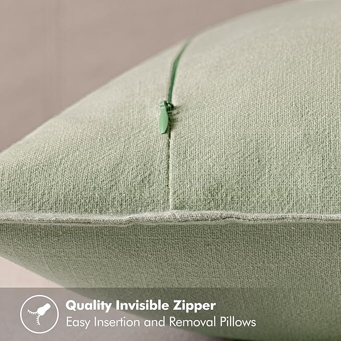 MIULEE Decorative Linen Pillow Covers 18x18 Inch Light Green | Boho Farmhouse​ - Image 3