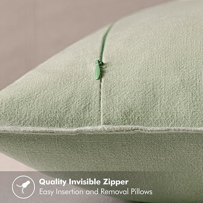 MIULEE Decorative Linen Pillow Covers 18x18 Inch Light Green | Boho Farmhouse​ - Image 3