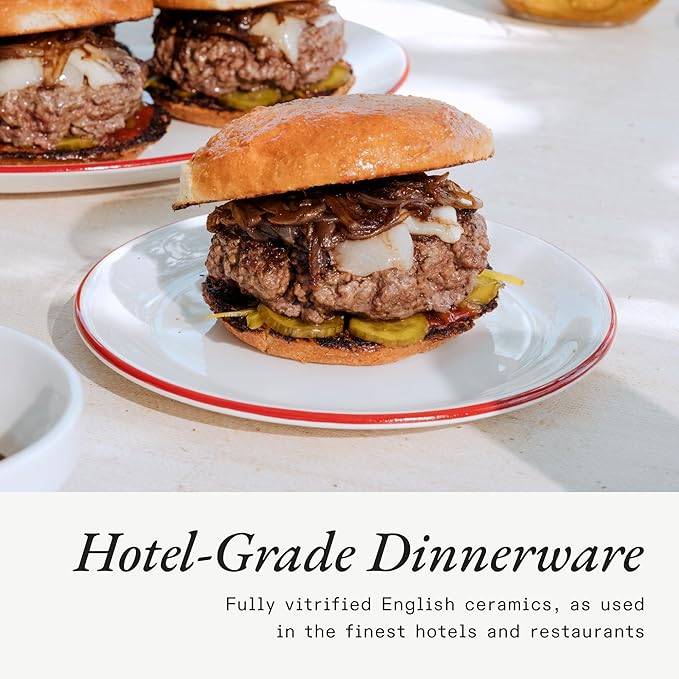 Made In Cookware - Set of 4 - Appetizer Plates - White With Red Rim - Porcelain England