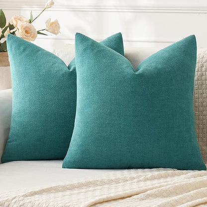 MIULEE Teal Chenille Couch Throw Pillow Covers, 16x16 | Set of 2, Soft Coastal by MIULEE