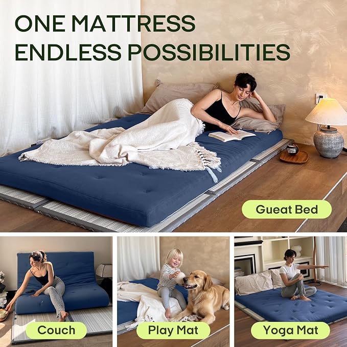ZonLi Japanese Floor Futon Mattress Full Size 75"x 54", 100% Cotton Cover 2.5'' - Image 4